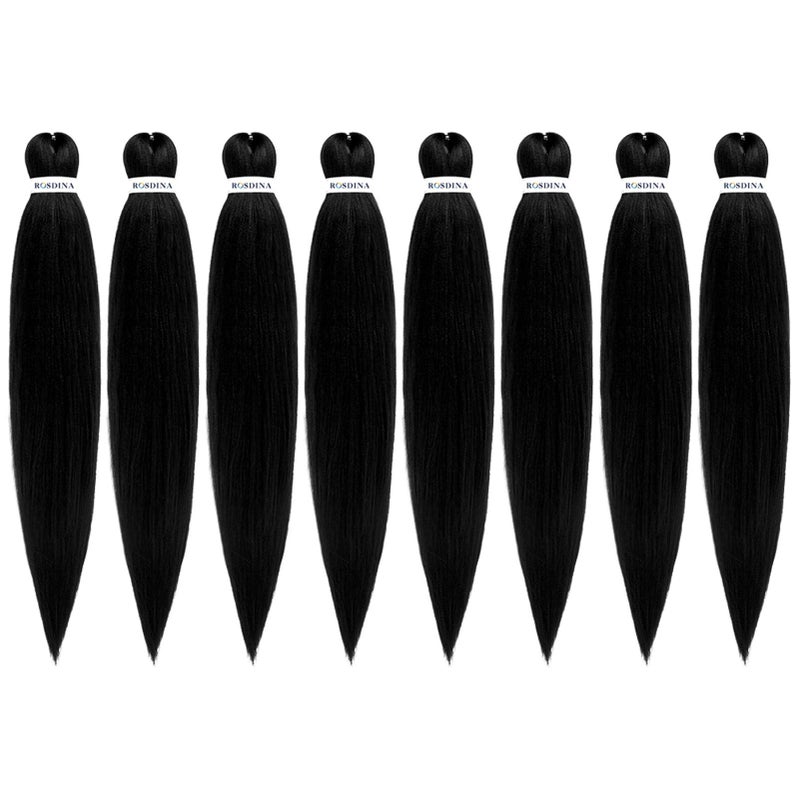 DIFUNEE Pre-stretched Braiding Hair - 24 Inch 8 Packs Jet Black Braiding Hair For Twist or Box Braids, Yaki Texture Hot Water Setting Synthetic Long Braiding Hair Extensions (24 Inch, #1-8P) - Image 1